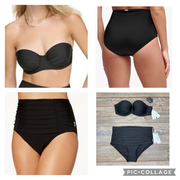 Calvin Klein Women's Molded Underwire Swim‎ Bikini Top & Pleated Bottom Black XL - Picture 1 of 11